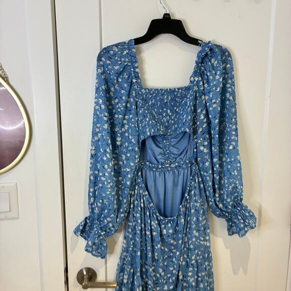 Moon River Blue Floral Cut Out Chiffon Midi Dress Small - Picture 10 of 11